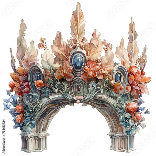Fantasy Crown, watercolor vector, isolated on a white background.