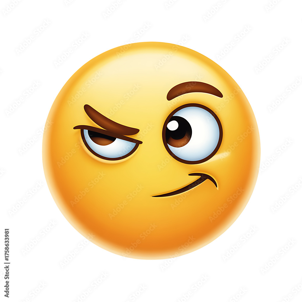Fototapeta premium Digital 3D Render of a Smirking Emoji, Perfect for Concepts of Teasing, Inside Jokes, and Secrets
