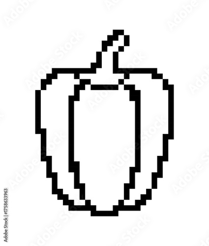 Outline of Bell Pepper in Pixelated Style on White Background