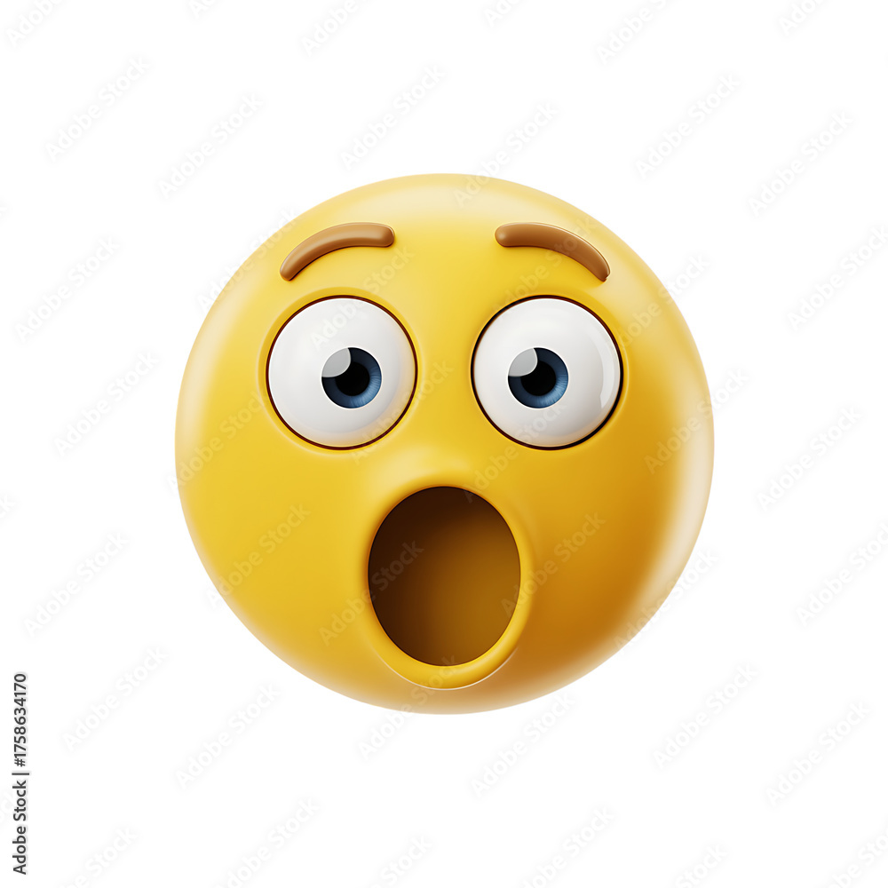 Fototapeta premium Yellow emoticon showing shock or awe, isolated on transparent background