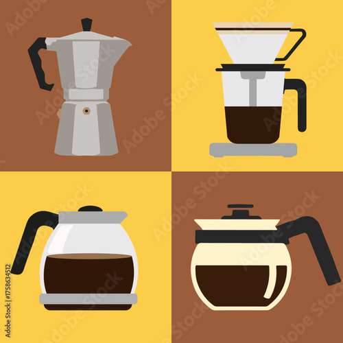 set illustration vector graphic of various kinds of coffee making equipment