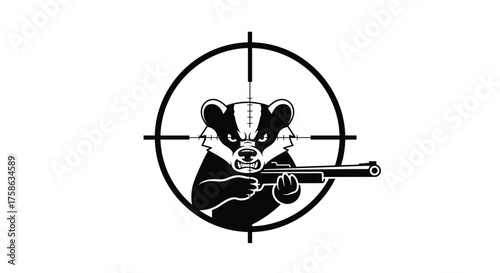 Targeted aggressive badger holding a rifle in a hunting scope.