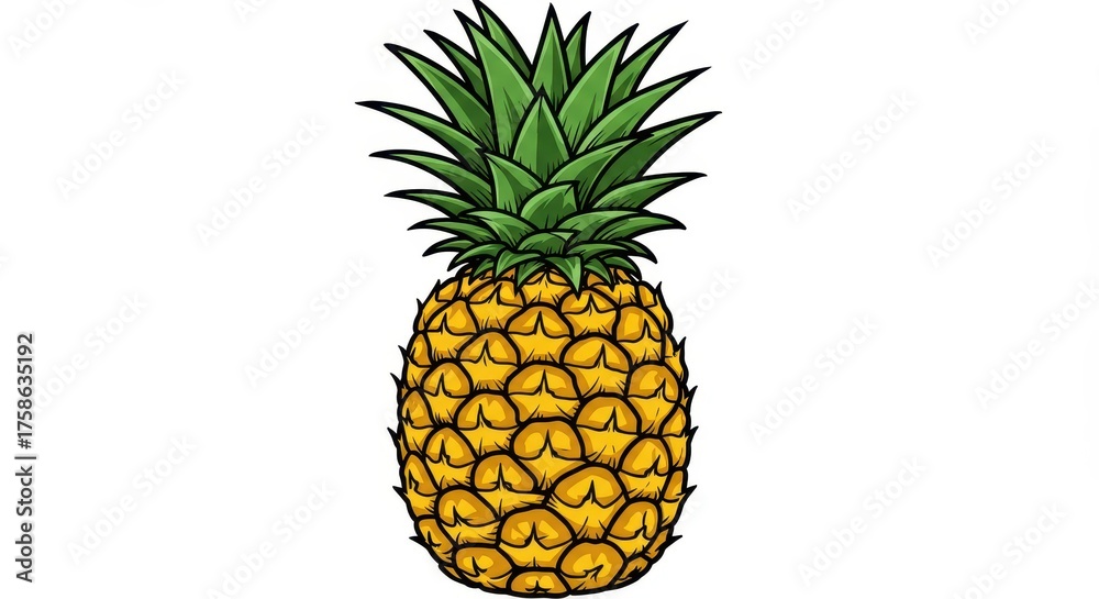 Obraz premium Yellow fruit with spiky green leaves stands out on a white background.