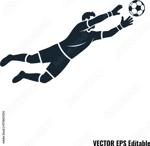 Silhouette of a soccer goalkeeper diving to catch a ball soccer goalkeeper silhouette diving goalkeeper