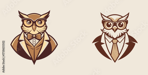 Elegant sharp wise owl vintage style logo vector art design illustration
