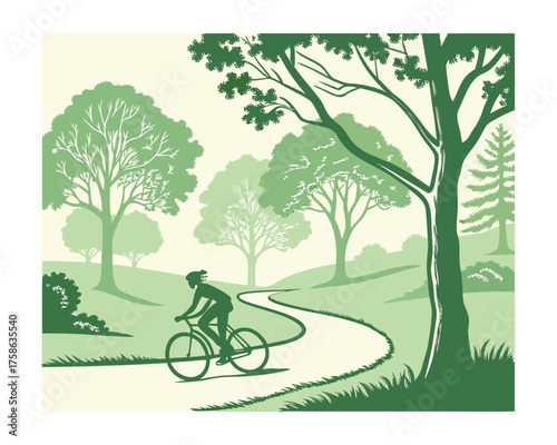 Man Riding Bicycle on Forest Path