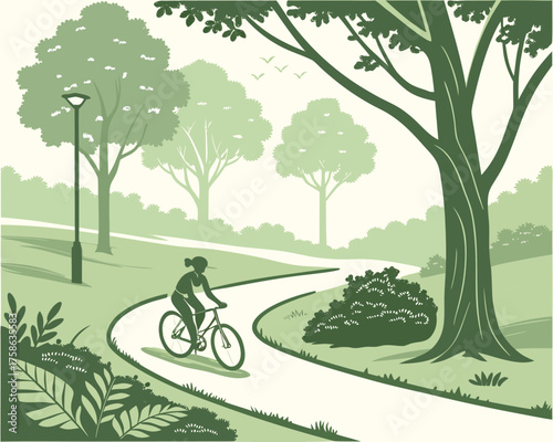 Man Riding Bicycle on Forest Path