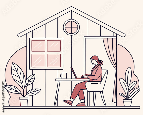 A Girl Working on Laptop Beside Window