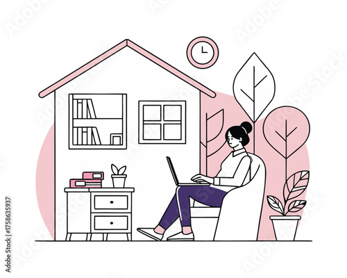 A Girl Working on Laptop Beside Window
