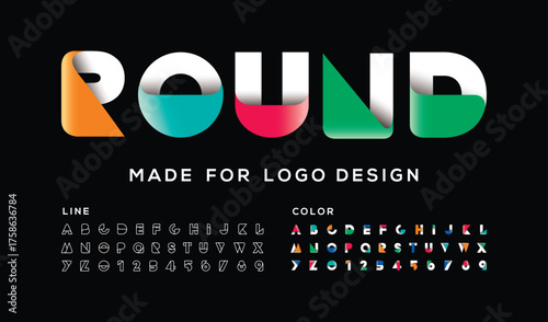 Creative Design vector Font of twisted Ribbon for Title, Header, Lettering, Logo. Funny Entertainment Active Sport Technology areas Typeface. Colorful rounded Letters and Numbers.
