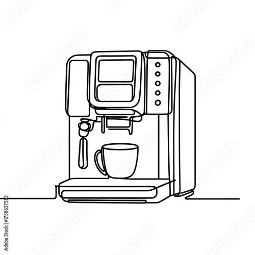 Modern coffee machine with portafilter single line drawing, minimalistic, vector, simple line, isolated, transparent background