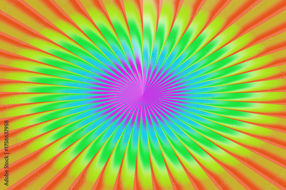 Obraz premium Colorful psychedelic sunburst design with vibrant radial pattern