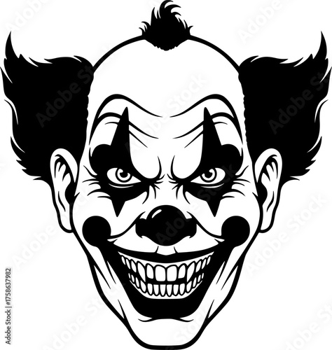 Scary clown face silhouette vector illustration scalable icon for graphic design and thematic projects silhouette White background
