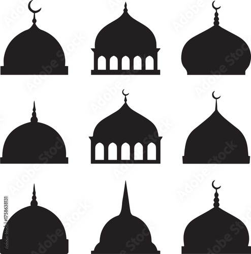 mosque dome silhouettes set nine variations of islamic architecture ornamental domes for religion and cultural design assets