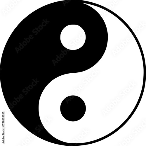Yin and Yang. Outlined esoteric symbol of harmony and balance. Feng shui. Black line icon. Isolated contoured taoism sign on white background.
