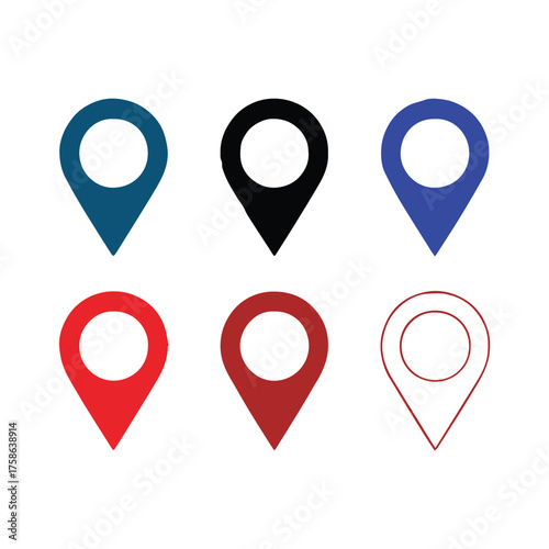 Foto minimal location marker icons pack vector map pins solid ring outline red and bl