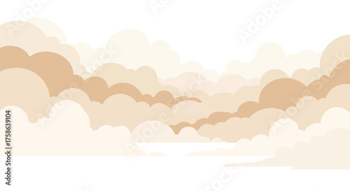 Minimalist Clouds Landscape Beige Tones, Atmospheric Dreamscape Vector Illustration