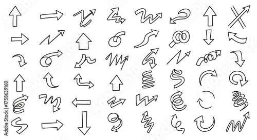 Set of various hand drawn arrows for pointing or indicating direction