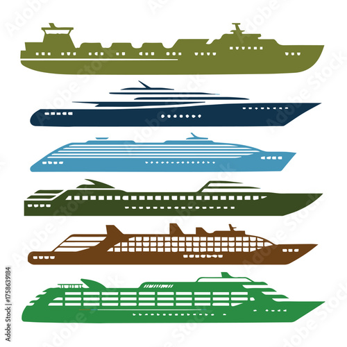 minimal nautical vector illustrations ship profiles cruise cargo ferry yacht liner perfect for maritime design