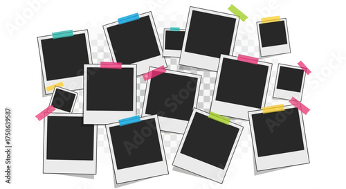 Collection of Retro Photo Frames Pinned with Colorful Masking Tape