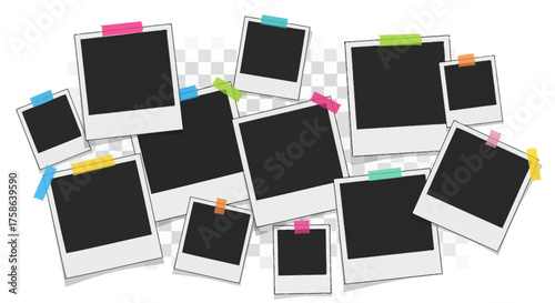 Vintage Photos Collage with Tape on a Transparent Background for Nostalgic Memories