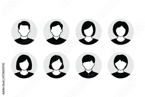 flat black and white profile avatar pack minimalist user icons anonymous silhouette round framed vector ai eps jpeg png