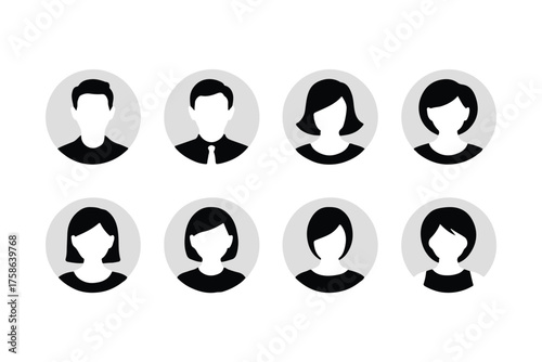 simple monochrome avatar illustrations set profile placeholders user icons circular silhouettes clean scalable vector ai eps