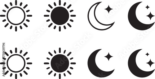 minimal day and night icon set sun and moon vector glyphs for light dark mode ui ux toggle ai eps png jpeg