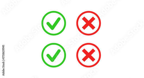 Decision Icons Green Checkmarks for Accept and Red Crosses for Reject in a Choice Interface