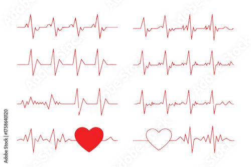 ecg grid of stylized red heartbeats with integrated heart shapes vector illustration for medical design