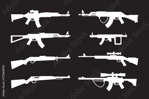 military rifle silhouettes collection distinct firearm profiles vector illustration scalable ai eps jpeg png