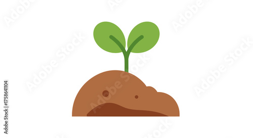A small green sprout emerges from brown soil.