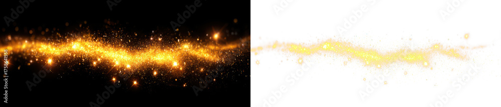Fototapeta premium Glittering Gold and Sparkling White Light Effects Display on Black and Transparent Background, png