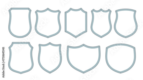 Set of Blue Shield Icons for Clothing and Protection Design