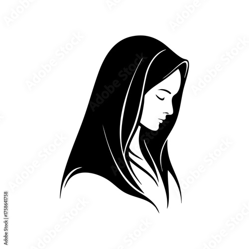 Profile of a woman with a headscarf and closed eyes, symbolizing peace, spirituality, and devotion.