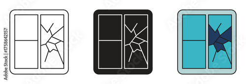 Broken window icon set , vector illustration .