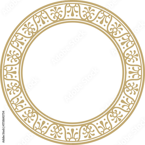 Vector round gold border, frame, Pompeii ring. Circle Neopolitan ornament. Art of Ancient Rome.