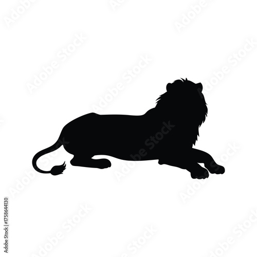 Majestic Lion Silhouette of Powerful Resting Animal on a White Background, lion lying down silhouette vector illustration