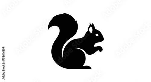 A black silhouette of a squirrel standing on its hind legs, holding something in its paws.