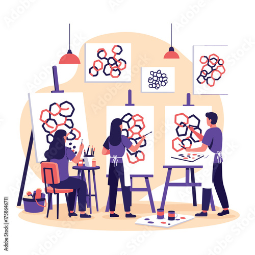 Creative Artists Collaborating Together in a Vibrant Art Studio