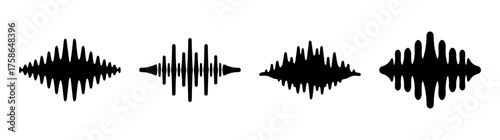 Four distinct black soundwave patterns representing audio amplitude and frequency visually