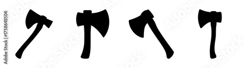 Four simple axe icons in varying poses and angles showing tool designs for graphics