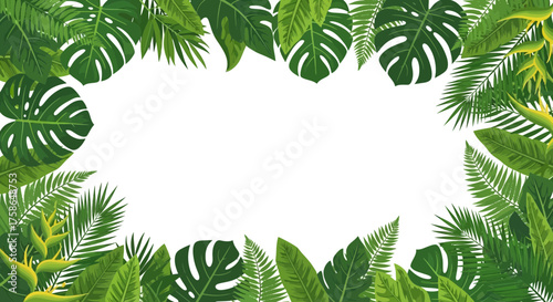 Exotic Jungle Foliage Frame with Lush Green Tropical Leaves and Copy Space