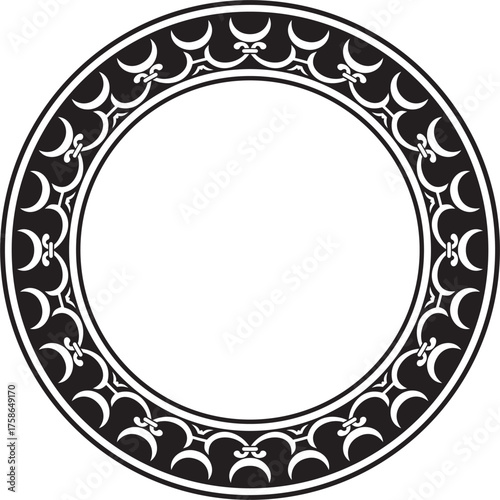 Vector black monochrome round classic renaissance ornament. Circle, ring, european border, revival style frame
