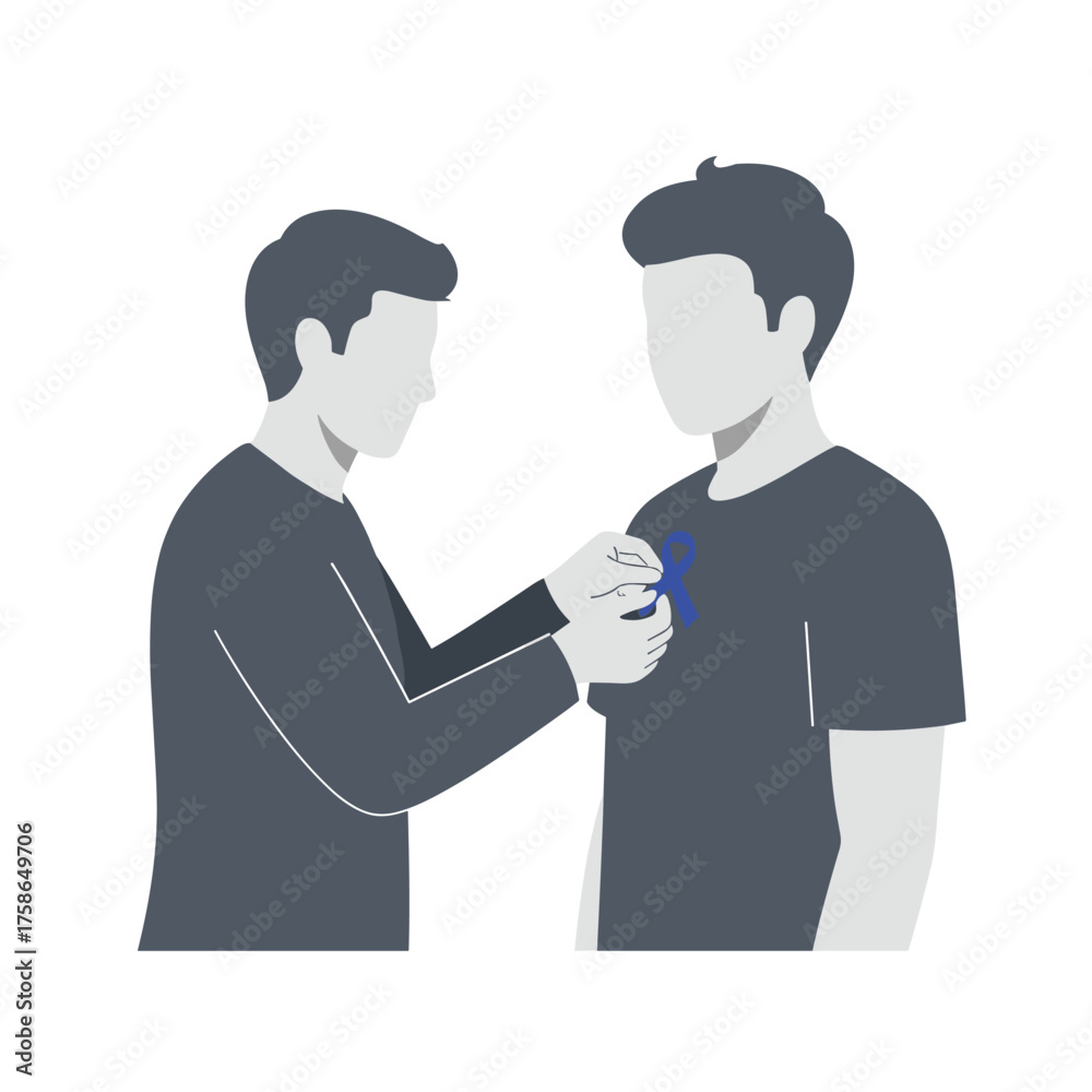 Fototapeta premium Patient receives awareness ribbon pinned by healthcare professional symbol of support and solidarity