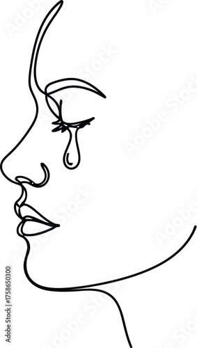 Crying woman face sadness tears line art monochrome depression grief sorrow