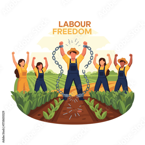 Breaking Chains Farmers Celebrating Liberation And Agricultural Freedom Together In Fields
