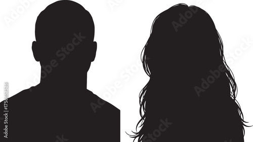 Male and Female Silhouette Portraits on White Background woman on transparent background