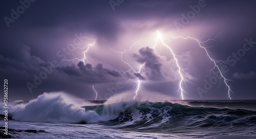 Ocean Storm Lightning Waves.