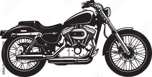 Black Silhouette of a Classic Motorcycle with Detailed Engine and Wheels motorbike chopper on transparent background